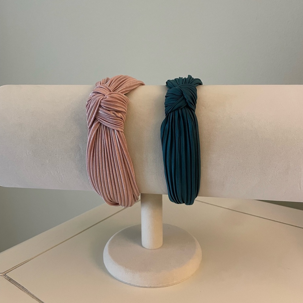 2 Anthropologie headbands, forest green and light pink